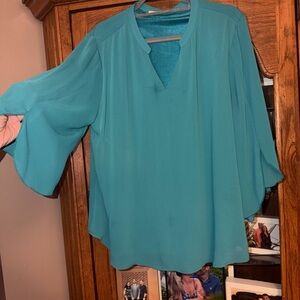 Gorgeous Womens XL Teal V-Neck Flutter Sleeve Blouse. Lined